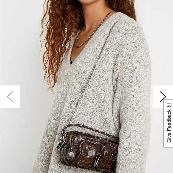 Brown Croc-Embossed Crossbody Bag - Picture 7 of 10